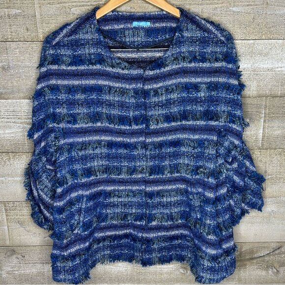 J. Mclaughlin large wool blend blue tweed boucle shag jacket bell sleeves - Picture 1 of 6